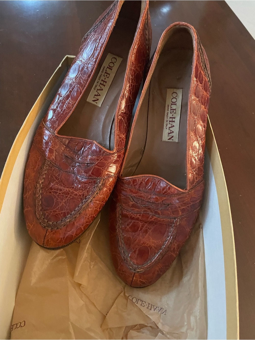 Cole Haan Women's Croc-Embossed Leather Loafers in Cognac Brown